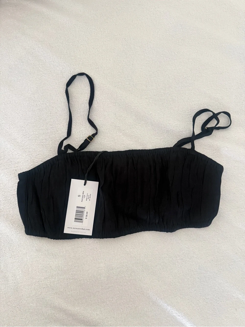 NWT- Weworewhat Black Ruched Bandeau bra Top with Adjustable Straps-S